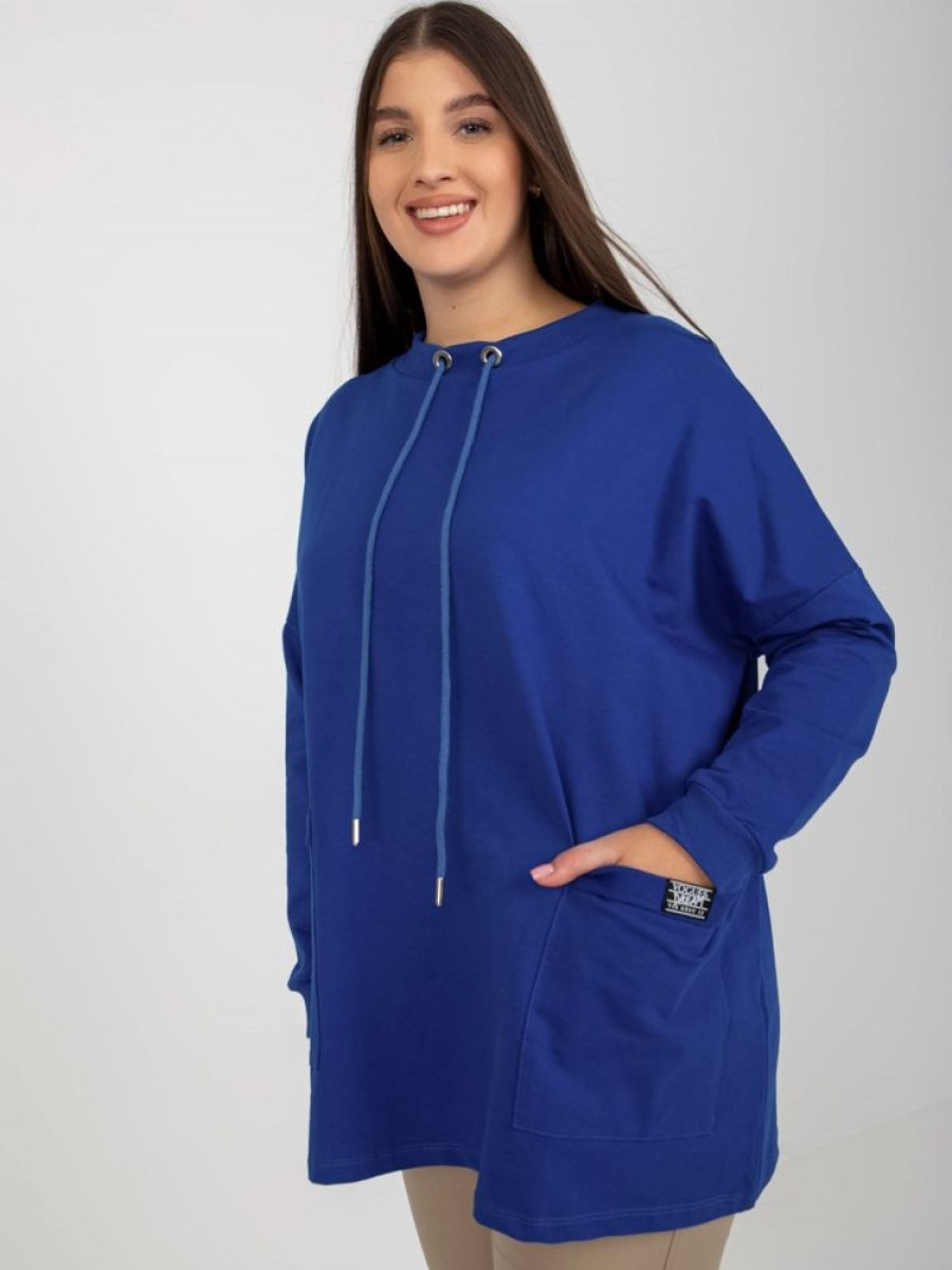 Odziez maloma Bluzy One Size | Bluza Damska Plus Size W Kolorze Kobaltowym Naszyte Kieszenie Sami