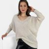 Odziez maloma Swetry W Serek | Lekki Sweter Plus Size W Kolorze M Nietoperz Dekolt W Serek Orin Bezowy