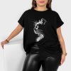 Odziez maloma T-Shirty Z Nadrukiem | Nietoperz T-Shirt Damski Plus Size W Kolorze M Srebrny Print Zarys Kot Czarny