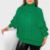 Odziez maloma Swetry Z Golfem | Szeroki Oversize Sweter Golf Damski Plus Size W Kolorze M Warkocz Boro Zielony