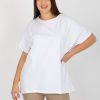 Odziez maloma T-Shirty One Size | Wygodna Bluzka Damska Plus Size W Kolorze M Dluzszy Tyl Krotki Rekaw Doni Bialy