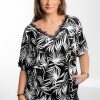 Odziez maloma Tuniki Z Koronka | Tunika Plus Size Oversize Wzor Liscie Tropical Dekolt Koronka Evita Czarny/Bialy