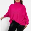 Odziez maloma Swetry Z Golfem | Sweter Golf Damski Plus Size W Kolorze Fuksji Wzor Mix Splot Dalse Rozowy/Fuksja