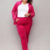 Odziez maloma Komplety Sportowe | Welurowy Dres Damski Plus Size W Kolorze Fuksji Komplet Spodnie I Bluza Zamek Emily Rozowy/Fuksja