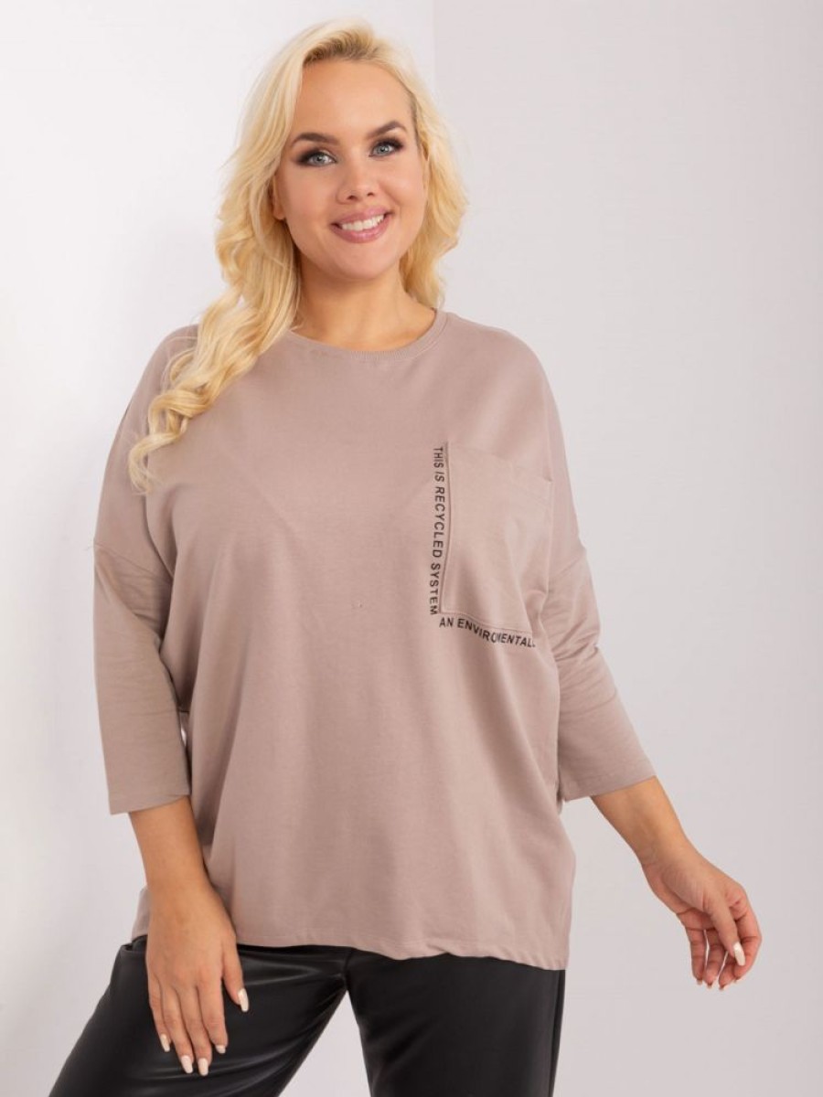 Odziez maloma Bluzy Bez Kaptura | Bluza Bluzka Damska Oversize Nietoperz W Kolorze M Duza Kieszen Napisy Bezowy