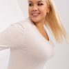 Odziez maloma Bluzki Basic | Milutki Sweterek Bluzka Damska Plus Size W Kolorze M Dekolt V Isma Bezowy