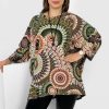 Odziez maloma Bluzki Z Naszyjnikiem | Tunika Plus Size Dluzszy Tyl Oversize Z Naszyjnikiem Wzor Rozkwit Moriko Pudrowy/Zielony/Multikolor