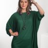 Odziez maloma Tuniki Z Naszyjnikiem | Tunika Plus Size W Kolorze Butelkowej Zieleni Oversize Z Naszyjnikiem Rekaw 3/4 Daniela Zielony/Butelkowy