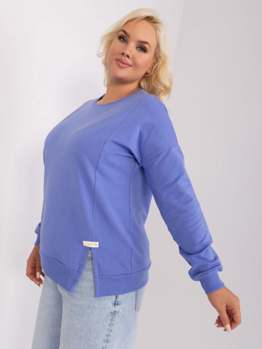 Odziez maloma Bluzy Bez Kaptura | Lekka Bluza Damska Plus Size W Kolorze M Naszywka Rozciecie Yamini Fioletowy