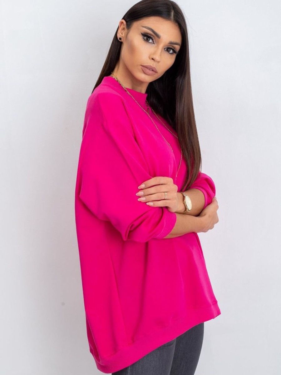 Odziez maloma Bluzy Bez Kaptura | Bluza Damska W Kolorze Fuksji Oversize Basic Lea Rozowy/Fuksja