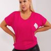 Odziez maloma T-Shirty One Size | Bluzka Damska Plus Size W Kolorze Fuksji Duza Kieszen Naszywka Rozowy/Fuksja