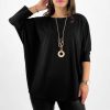 Odziez maloma Bluzki Koszulowe | Lekka Bluzka Plus Size W Kolorze M Nietoperz Oversize Z Naszyjnikiem Rekaw 3/4 Freya Czarny