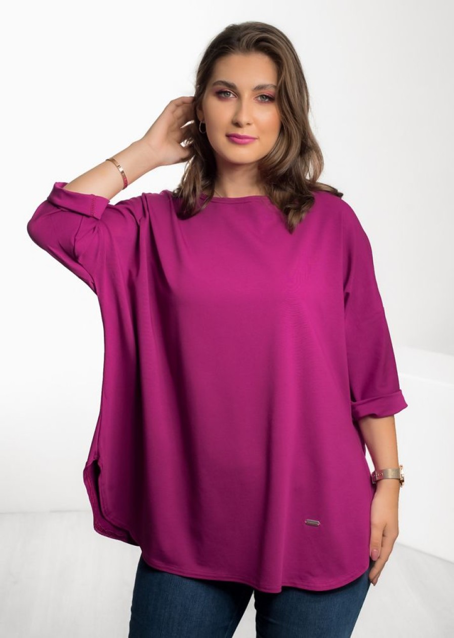 Odziez maloma Bluzki Na Co Dzien | Duza Bluzka Damska W Kolorze Magnety Oversize Rekaw 3/4 Maya Magenta/Fioletowy