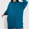 Odziez maloma Sukienki Na Co Dzien | Koszula Tunika Plus Size W Kolorze M Sukienka Oversize Guziki Enia Morski