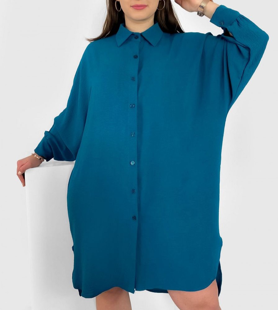 Odziez maloma Sukienki Na Co Dzien | Koszula Tunika Plus Size W Kolorze M Sukienka Oversize Guziki Enia Morski