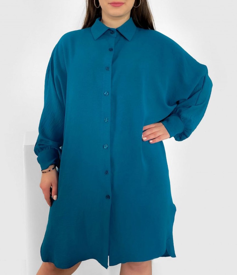 Odziez maloma Sukienki Na Co Dzien | Koszula Tunika Plus Size W Kolorze M Sukienka Oversize Guziki Enia Morski