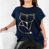 Odziez maloma T-Shirty Z Nadrukiem | Nietoperz T-Shirt Damski Plus Size W Kolorze Owym Geometryczny Lisek Granat