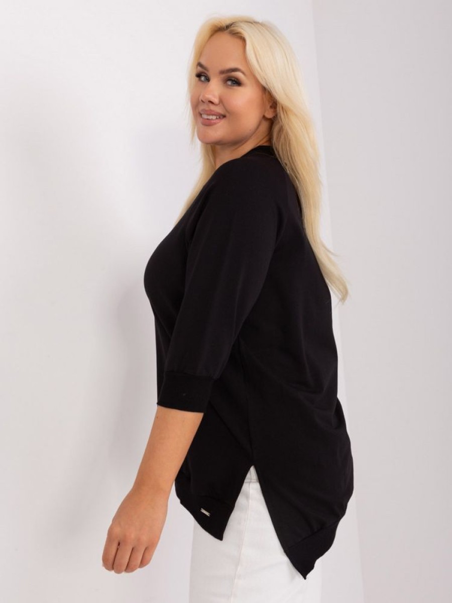 Odziez maloma Bluzy Bez Kaptura | Bluza Damska Plus Size W Kolorze M Dluzszy Tyl Rozciecia Rekaw 3/4 Love Czarny