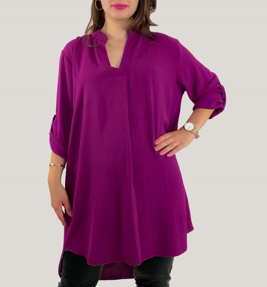 Odziez maloma Koszule Dlugie | Koszula Tunika Plus Size W Kolorze Magenta Sukienka Z Dluzszym Tylem Taylor Fioletowy/Magenta