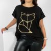 Odziez maloma T-Shirty Z Nadrukiem | Nietoperz T-Shirt Damski Plus Size W Kolorze M Geometryczny Lisek Czarny