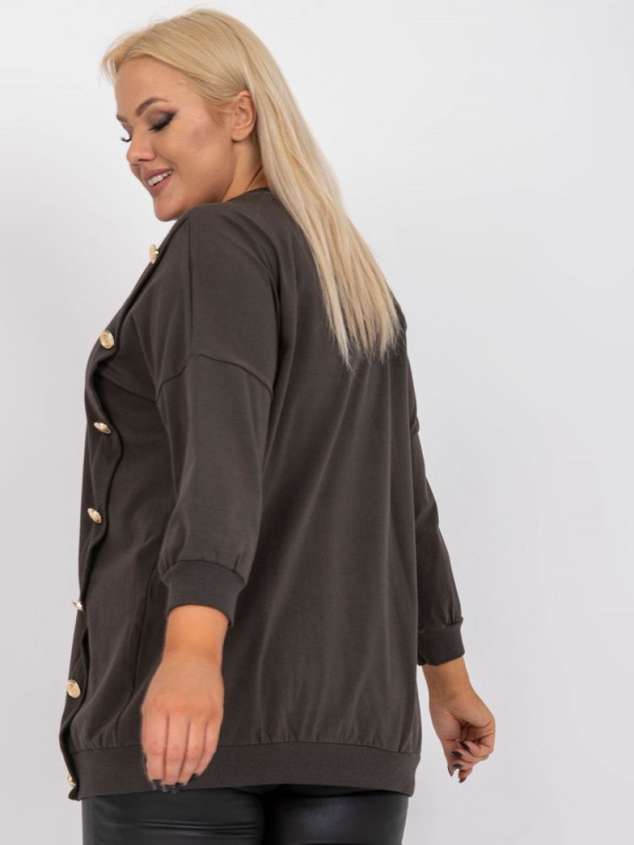 Odziez maloma Bluzy Bez Kaptura | Bluza Damska Plus Size W Kolorze Ote Guziki Julieta Khaki