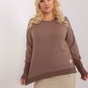 Odziez maloma Bluzy Basic | Bluza Damska Plus Size W Kolorze M Dluzszy Tyl Rozciecia Rekaw Dlugi Sciagacz Brazowy