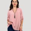 Odziez maloma Koszule One Size | Elegancka Bluzka Koszula W Kolorze M Dekolt Zamek Zip Secret Pudrowy