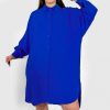 Odziez maloma Sukienki Na Co Dzien | Koszula Tunika Plus Size W Kolorze Kobaltowym Sukienka Oversize Guziki Enia Niebieski/Kobalt