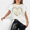 Odziez maloma T-Shirty Z Nadrukiem | Nietoperz T-Shirt Damski Plus Size W Kolorze Ecru Geometryczne Serce Ecru/Bialy