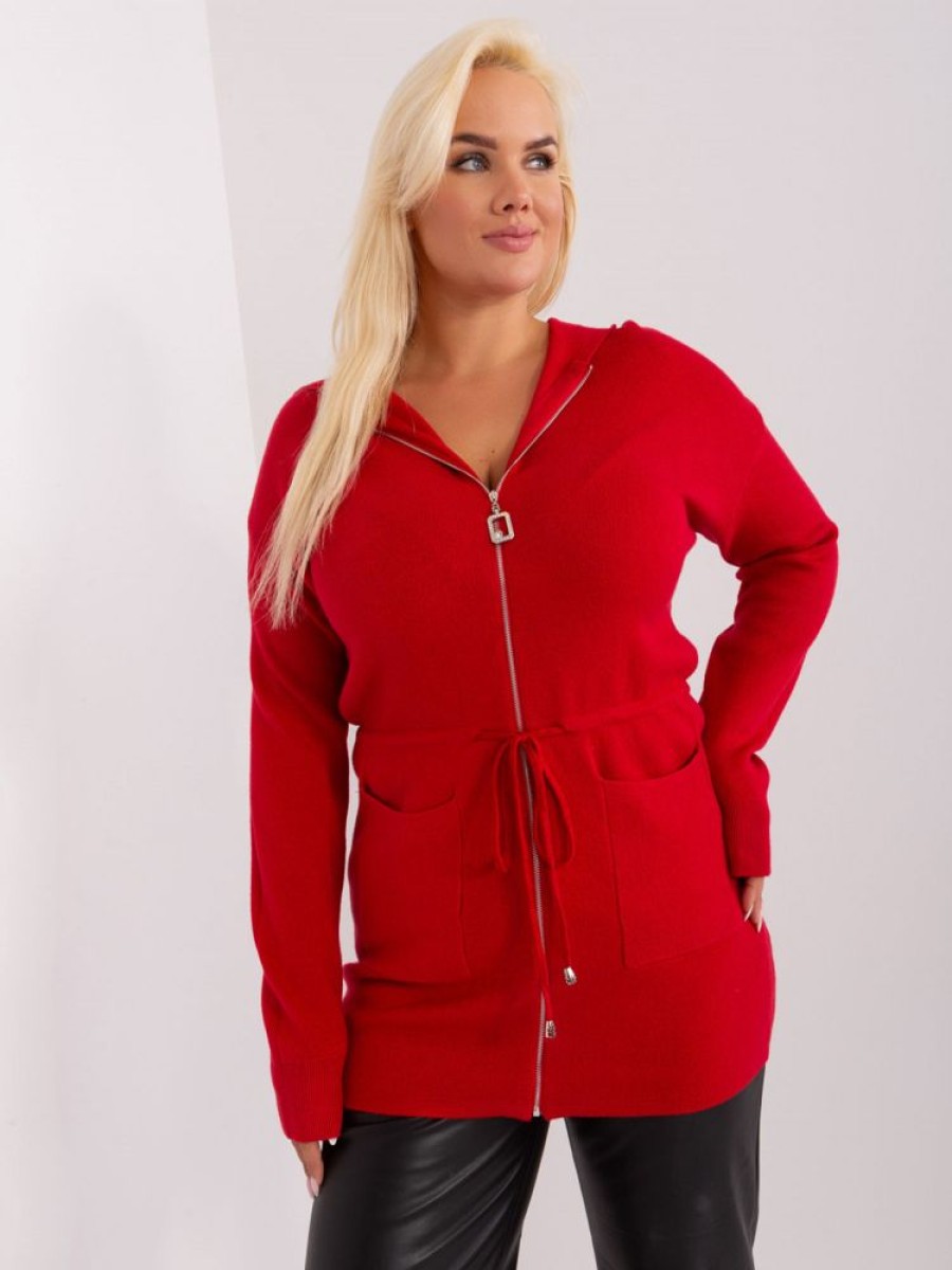 Odziez maloma Swetry Dlugie | Sweter Damski Kardigan W Kolorze M Zip Kaptur Brigitte Czerwony