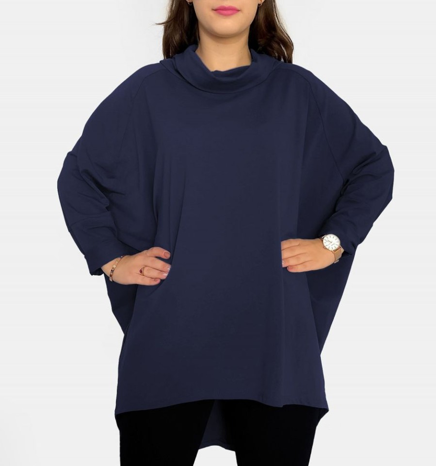 Odziez maloma Tuniki Nietoperz | Mega Oversize Tunika Plus Size W Kolorze Owym Luzny Golf Lazel Granat