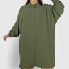 Odziez maloma Sukienki Na Co Dzien | Koszula Tunika Plus Size W Kolorze Sukienka Oversize Guziki Enia Khaki