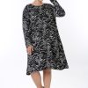 Odziez maloma Sukienki Z Printami | Milutka Trapezowa Sukienka Plus Size Dlugi Rekaw Wzor Zebra Zoey Czarny/Bialy