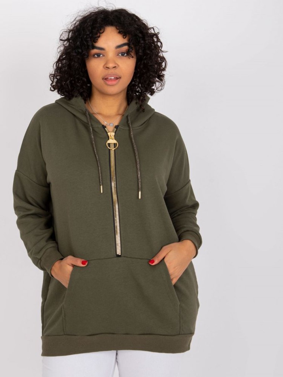 Odziez maloma Bluzy Rozpinane | Bluza Damska Plus Size W Kolorze Zamek Kaptur Dharti Khaki