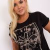 Odziez maloma T-Shirty One Size | Bluzka Damska Plus Size W Kolorze M Zloty Kwiat Dzety Wiazana Nisha Czarny