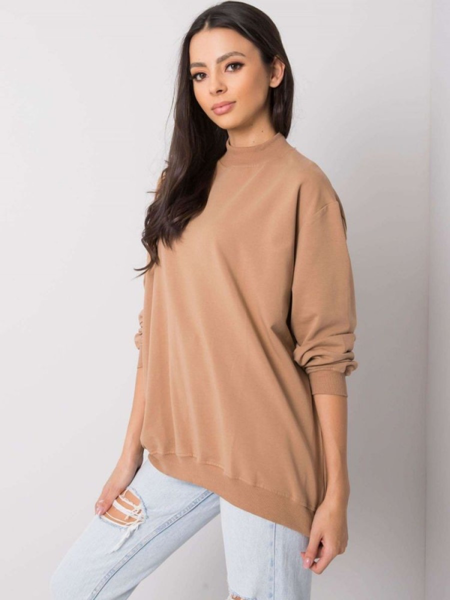 Odziez maloma Bluzy Bez Kaptura | Bluza Damska W Kolorze Karmelowym Oversize Basic Lea Bezowy