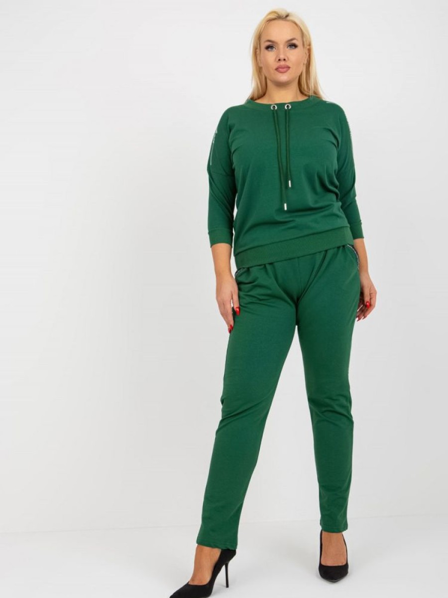 Odziez maloma Spodnie Dresowe | Spodnie Dresowe Damskie W Kolorze M Plus Size Basic Lucky Zielony