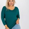 Odziez maloma Bluzki Longsleeves | Bluzka Damska Z Wiskozy W Kolorze Zielonym Odkryte Plecy Rekaw 3/4