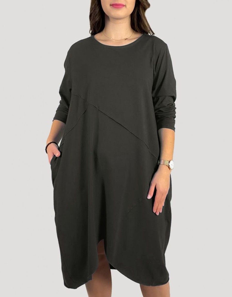 Odziez maloma Sukienki Na Co Dzien | Bawelniana Sukienka Plus Size W Kolorze M Przeszycia Kieszenie Mavis Grafitowy