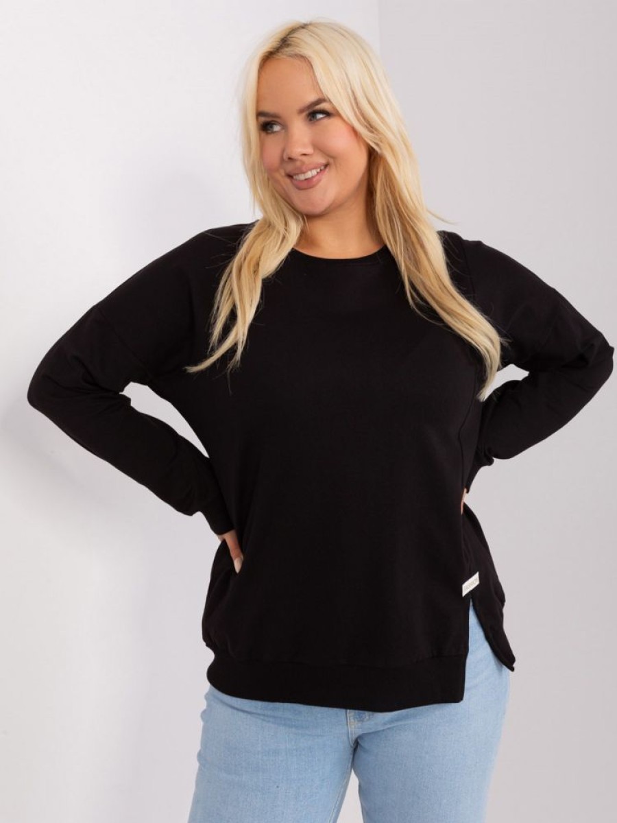 Odziez maloma Bluzy Bez Kaptura | Lekka Bluza Damska Plus Size W Kolorze M Naszywka Rozciecie Yamini Czarny