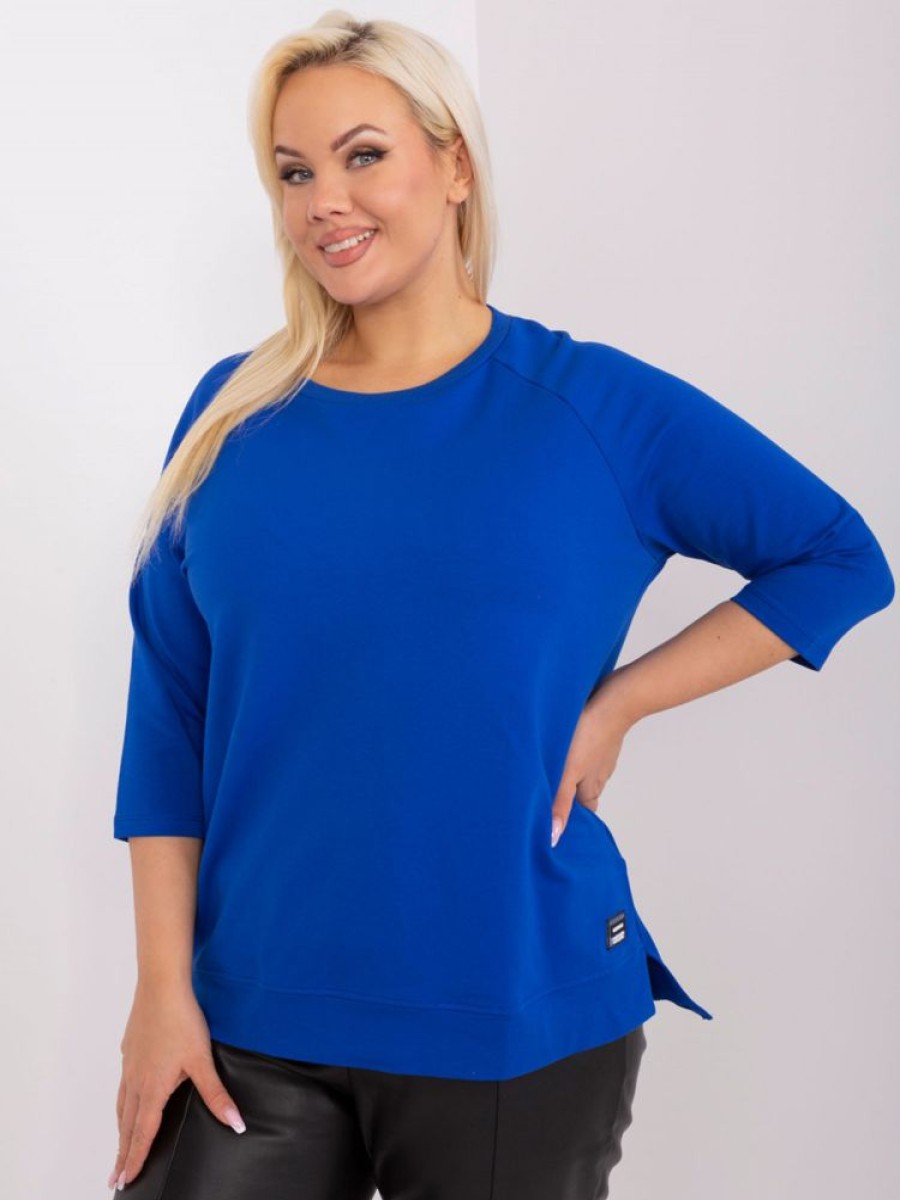 Odziez maloma Bluzki Na Co Dzien | Bluzka Damska Plus Size W Kolorze Kobaltowym Rozciecia Z Rekawem 3/4 Dilzy Niebieski/Kobalt