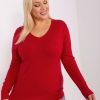 Odziez maloma Bluzki Basic | Milutki Sweterek Bluzka Damska Plus Size W Kolorze M Dekolt V Isma Czerwony