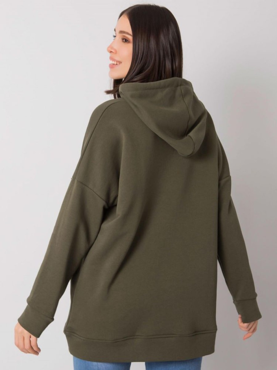 Odziez maloma Bluzy Z Kapturem | Bluza Damska Plus Size Kangurka W Kolorze Khaki Z Kapturem Michella Khaki/Zielony