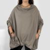 Odziez maloma Bluzki Na Co Dzien | Mega Oversize Bluzka Plus Size W Kolorze Fango Zakladka Dekolt Woda Kieszenie Crystal Fango/Bezowy